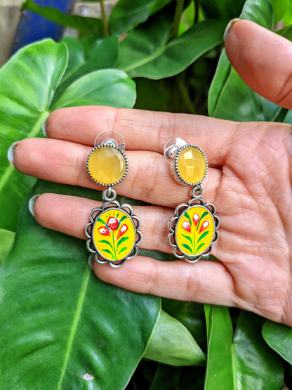 Floral Dangler Earrings ( Yellow)