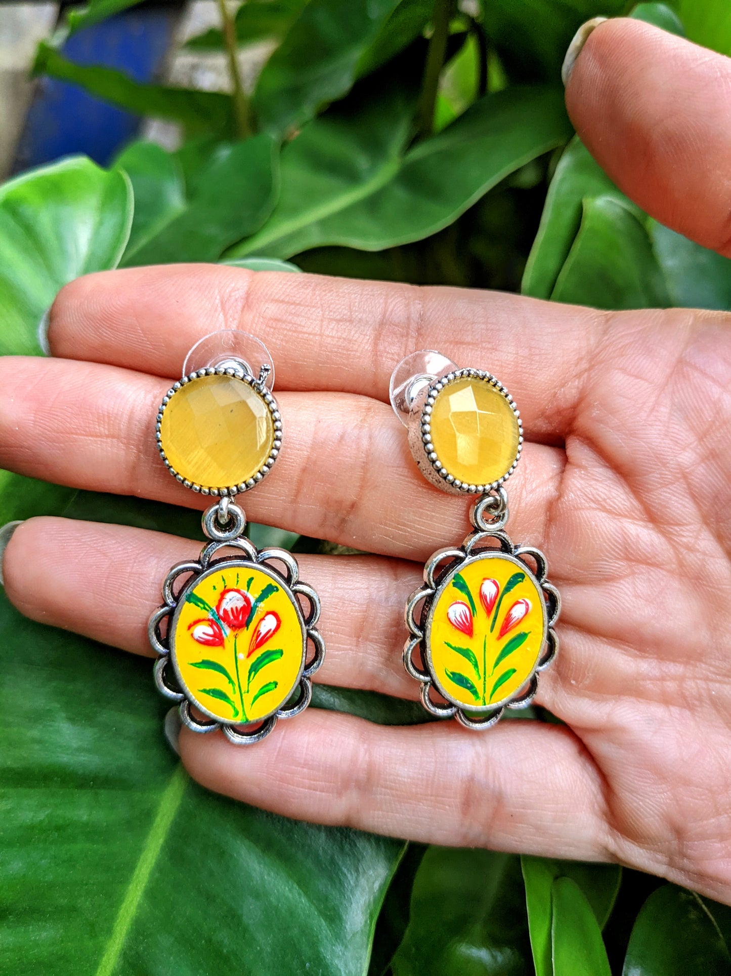 Floral Dangler Earrings ( Yellow)