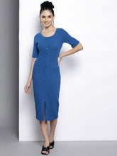 Load image into Gallery viewer, Sassafras Blue Front Button Bodycon Dress
