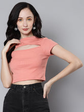 Load image into Gallery viewer, Sassafras Peach Rib Moon Cut Out Crop Top
