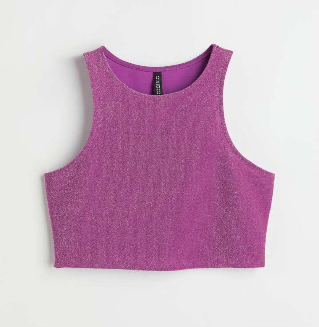 H&M Pink Glittery Round Neck Cropped Top