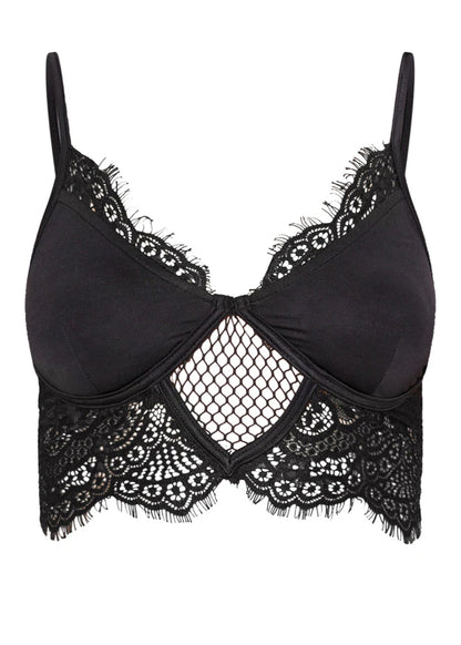 Prettylittlething Black Lace Trim Strappy Bralet Top