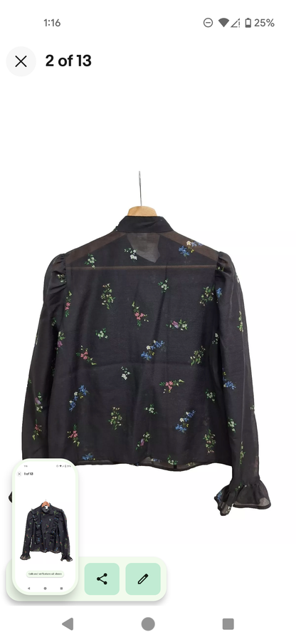 H&M Shimmer Black Floral Blouse