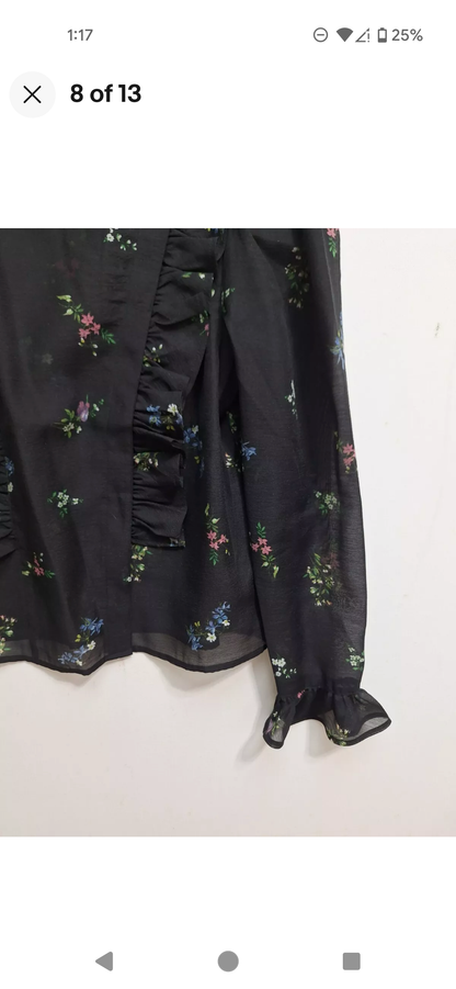 H&M Shimmer Black Floral Blouse