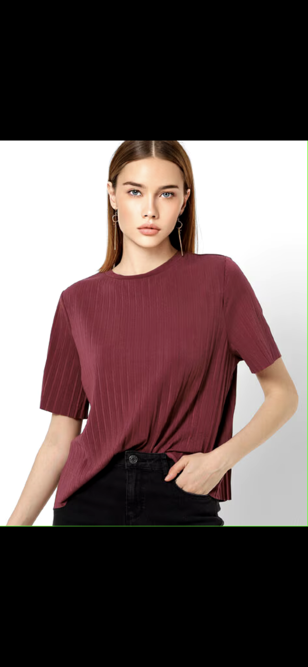 Only Ribbed Crew - Neck Maroon Tees
