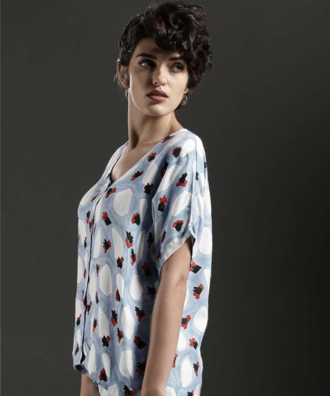 Jodi Blue & white Printed Flintstone Boxy Casual Shirt