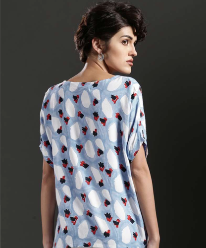 Jodi Blue & white Printed Flintstone Boxy Casual Shirt