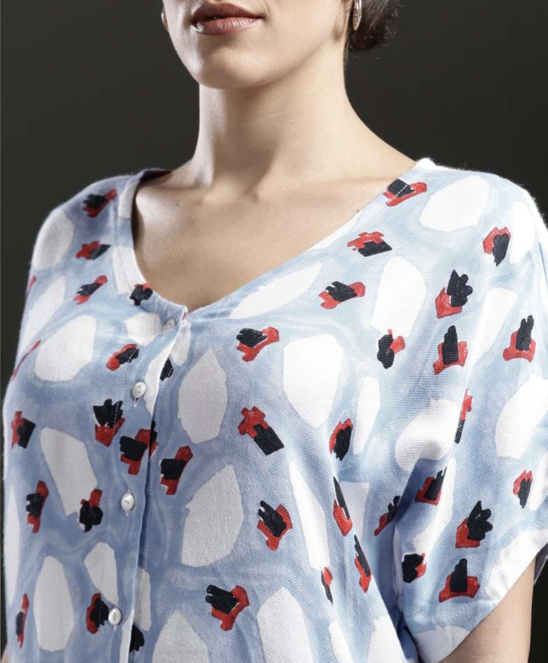 Jodi Blue & white Printed Flintstone Boxy Casual Shirt