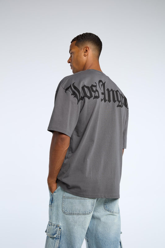 Black Squad Round Neck Oversized Fit Los Angeles Tee