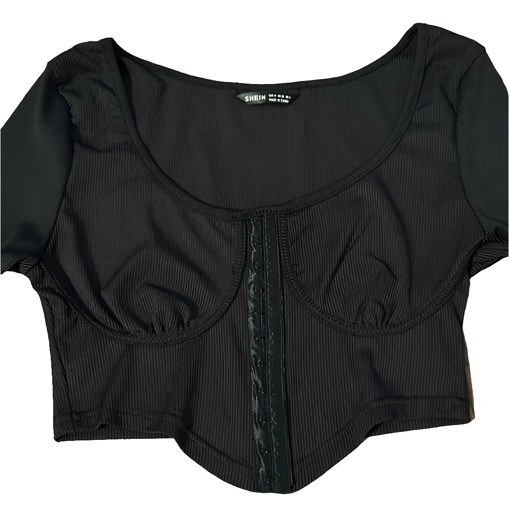 Shein Black Ribbed Corset Long Sleeve Crop Top