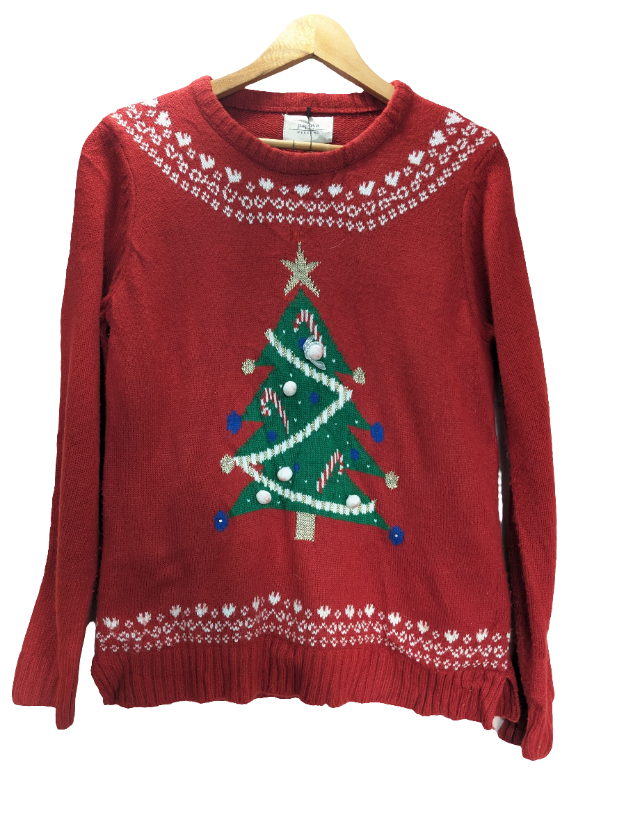 Papaya Red Christmas Sweater Tree Print