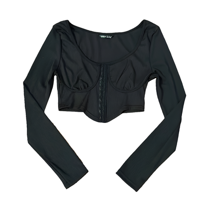 Shein Black Ribbed Corset Long Sleeve Crop Top