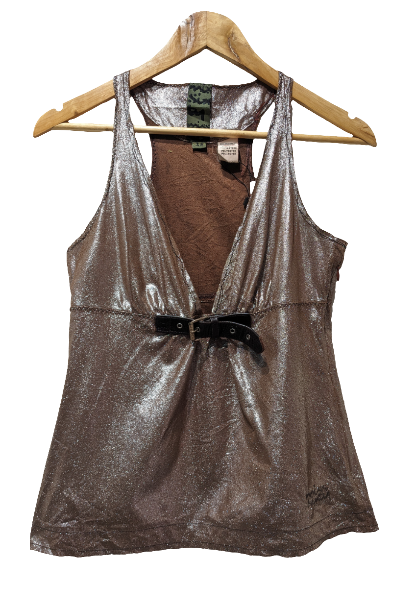 Brown Metallic Shimmer Y2K Top