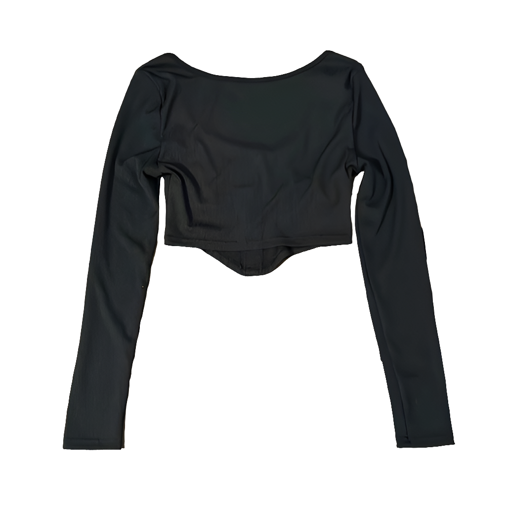 Shein Black Ribbed Corset Long Sleeve Crop Top