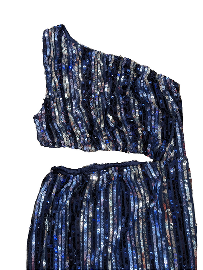 Blue Sequin Cut Out Dress