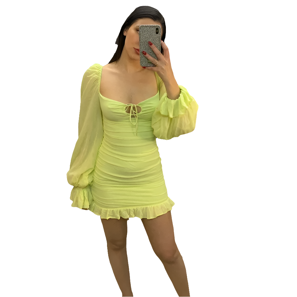 Oh Polly Long Sleeve Mesh  Mini Dress Pastel Green