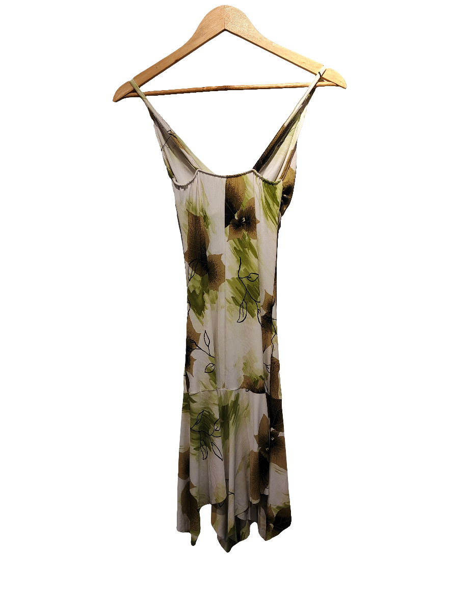 Y2K Floral White & Green Dress
