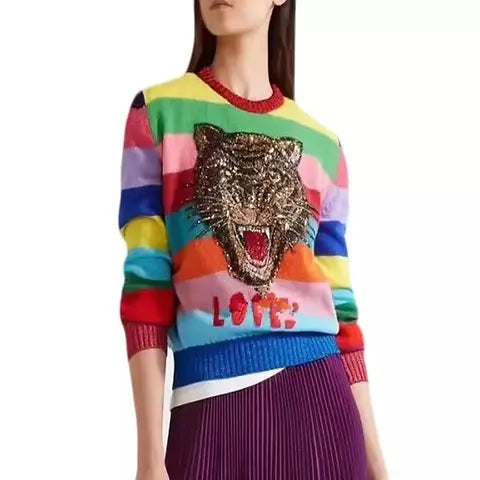 Multicoloured Lion Embroidered Sweater