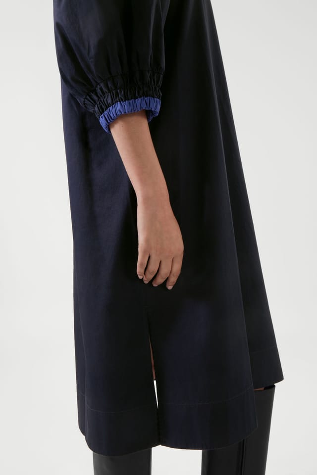 COS Navy Blue Dress with Puff Sleeves