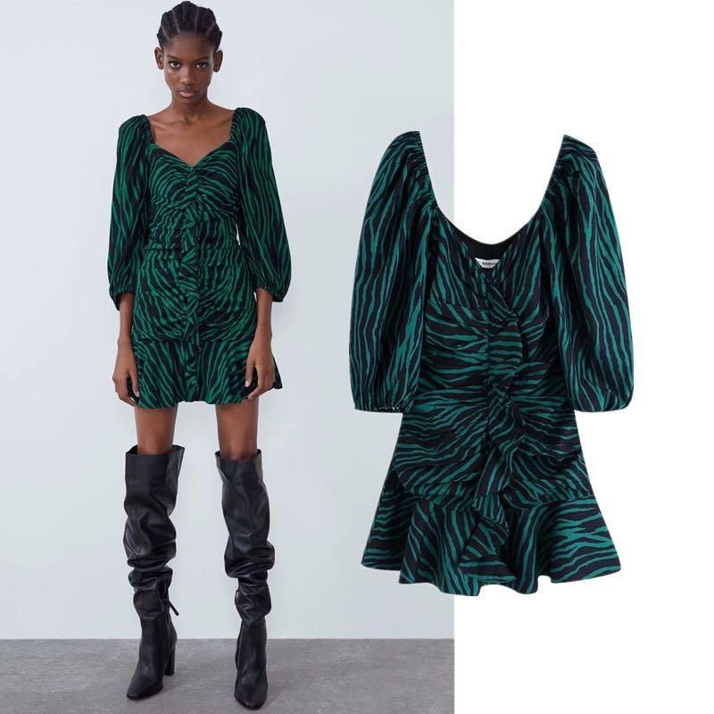 Zara Green Zebra Print Dress