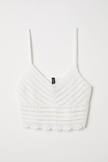 H&M White Crocheted Crop Top