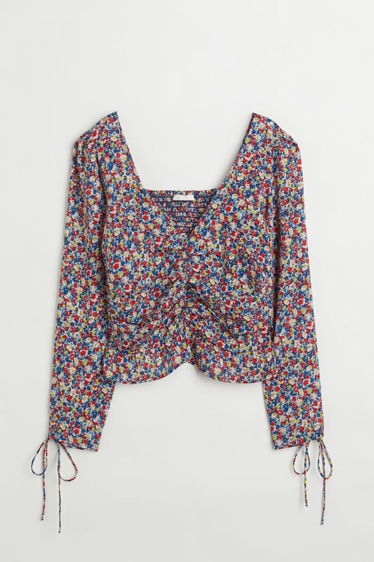 H&M Puff Sleeved Red & Blue Floral Top