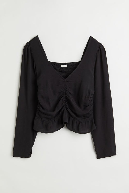 H&M Puff Sleeved Peplum Black Top