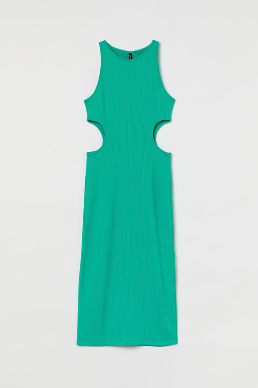 H&M Green Ribbed Cut Out Dress