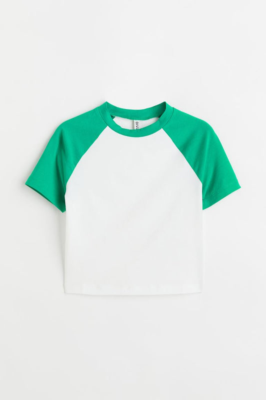 Divided Green & White Crop Top