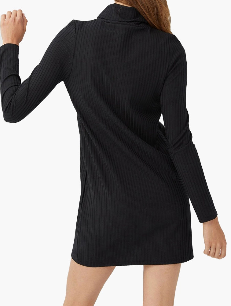 Supre Rib roll neck ls mini dress - black