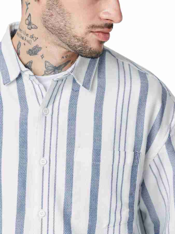 The Souled Store Men Striped Casual White Shirt