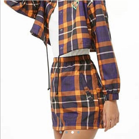 Forever 21 Purple & Orange Plaid Windbreaker Skirt