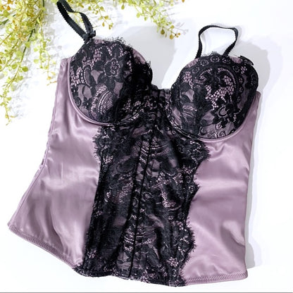 H&M Purple Bustier Corset With Black Lace Overlay