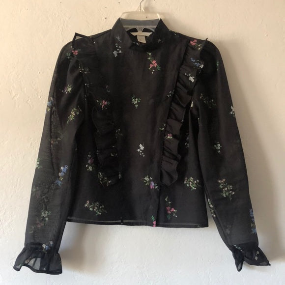 H&M Shimmer Black Floral Blouse