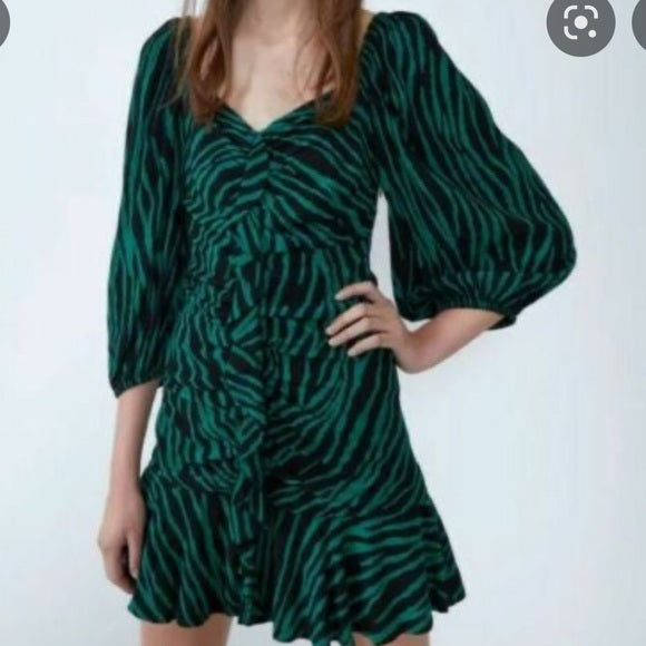 Zara Green Zebra Print Dress