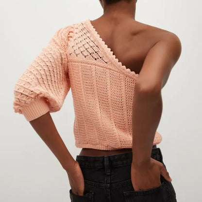 Mango MNG Knit Sweater One Shoulder Top
