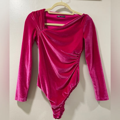 Zara Pink Velvet Bodysuit