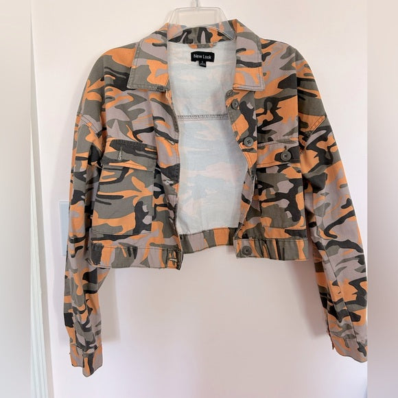 New Look Orange Camouflage Denim Jacket