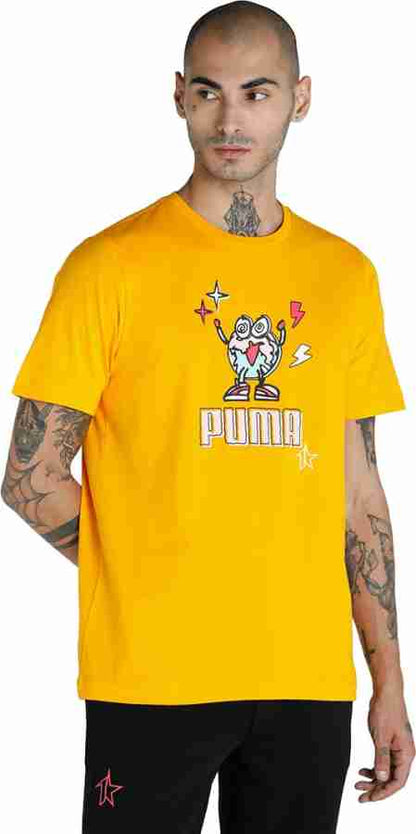 Puma Kl Tee Men Printed Round Neck Cotton Blend Yellow T-shirt