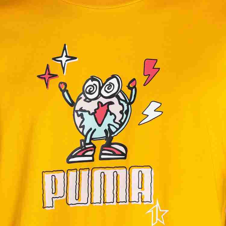 Puma Kl Tee Men Printed Round Neck Cotton Blend Yellow T-shirt