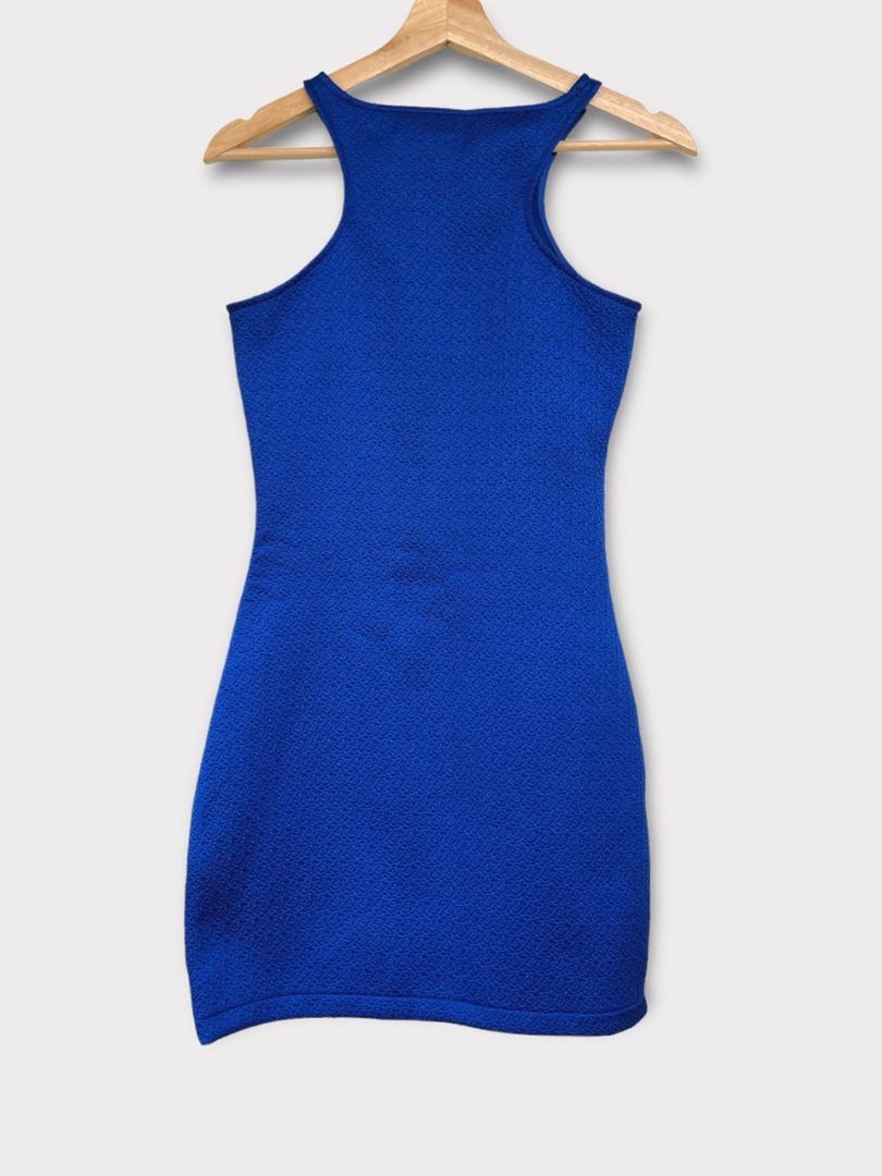 Mango Blue Racerback Textured Sleeveless Mini Dress S