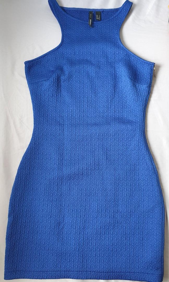 Mango Blue Racerback Textured Sleeveless Mini Dress S