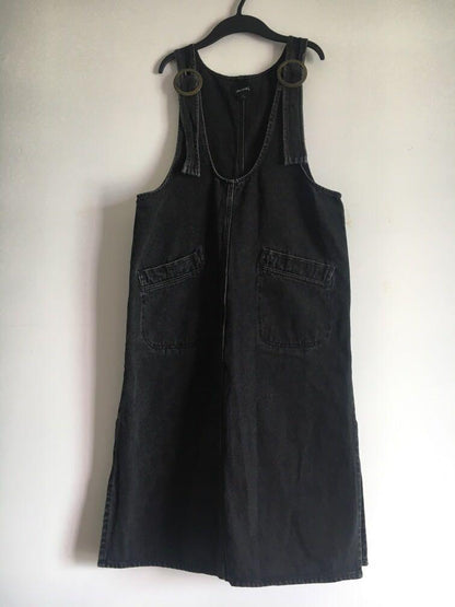 Monkl Black Denim Dungaree Dress