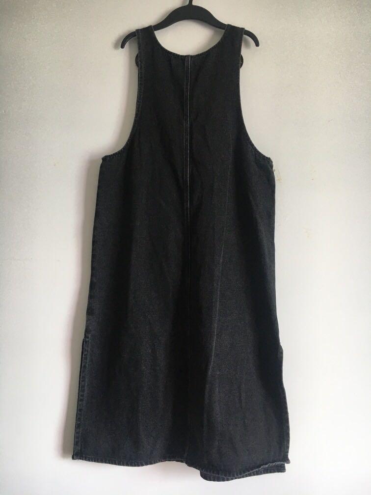 Monkl Black Denim Dungaree Dress