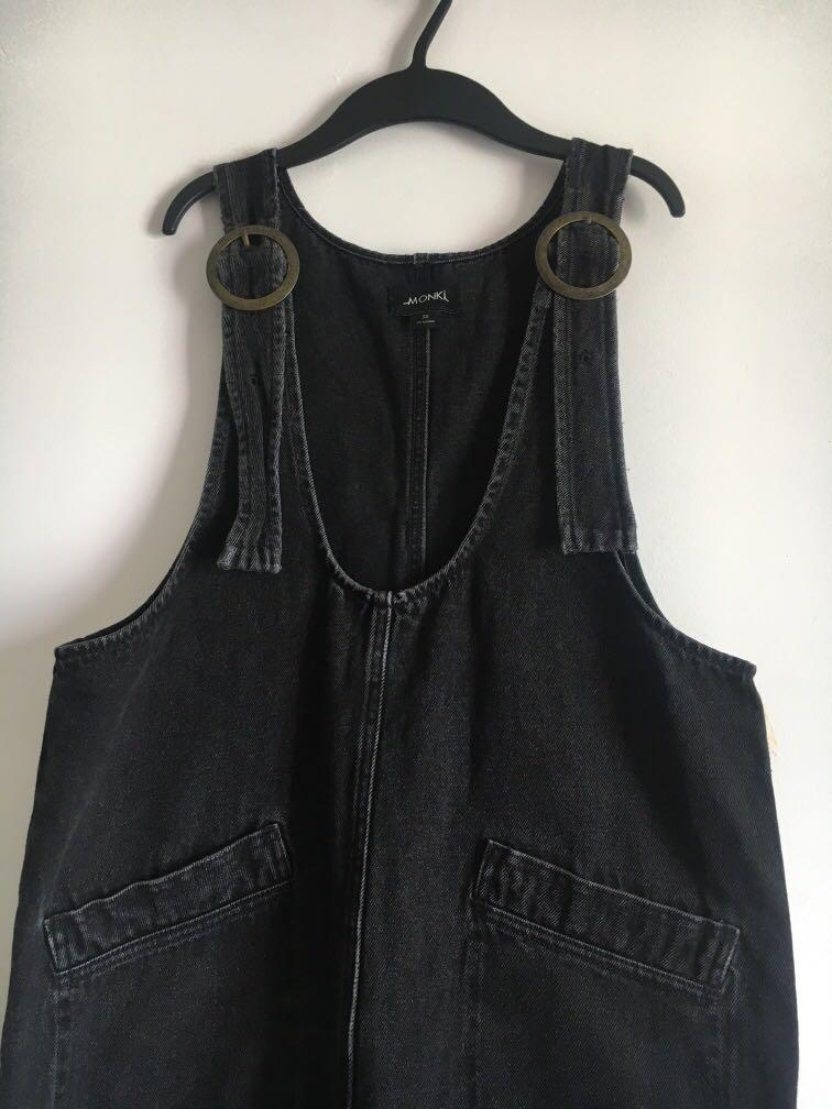 Monkl Black Denim Dungaree Dress