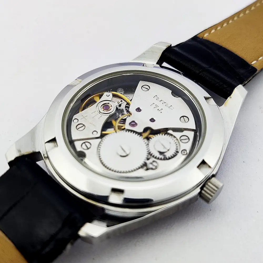 HMT Janata Para Shock 17 Jewels Black Hindi Numeral Dial Transparent Back Mechanical Hand winding Men's Wrist Watch