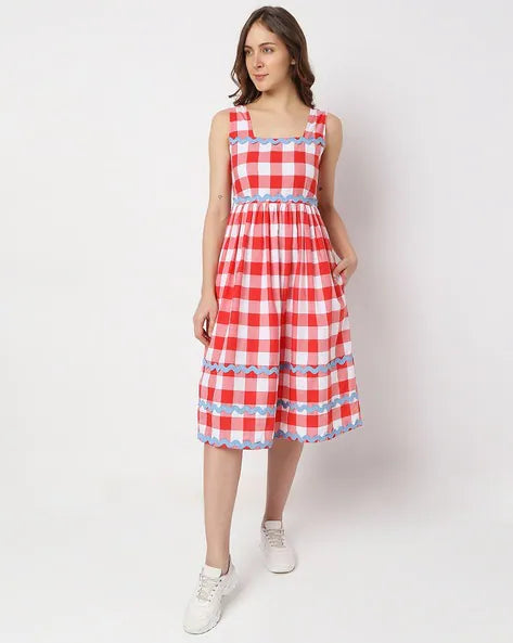 Vero Moda Red Checked Dress