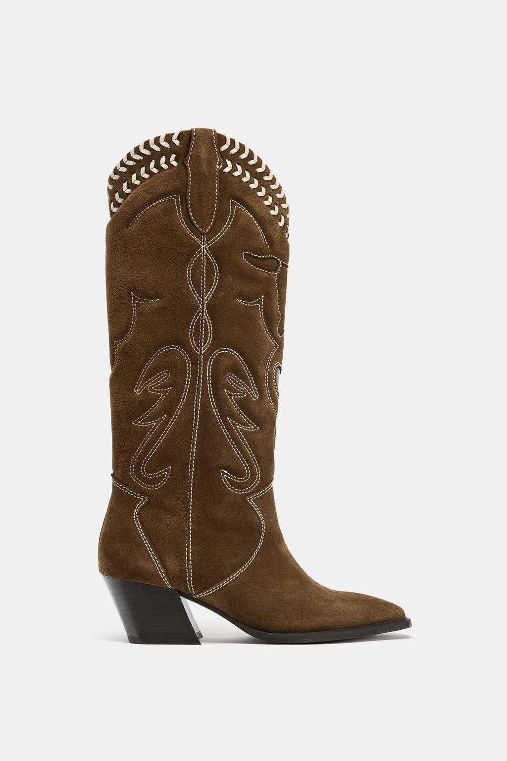 Zara Festival Leather Embroidered Boots