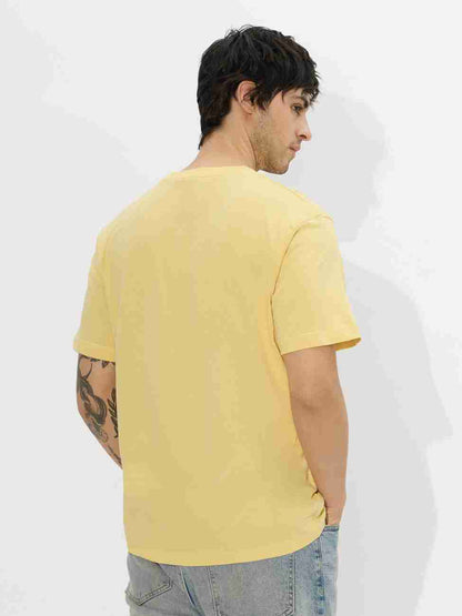 The Souled Store Men Graphic Print Round Neck  Yellow Tee