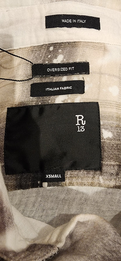 R13 Shredded Seam Drop Neck Printed Plaid Shirt